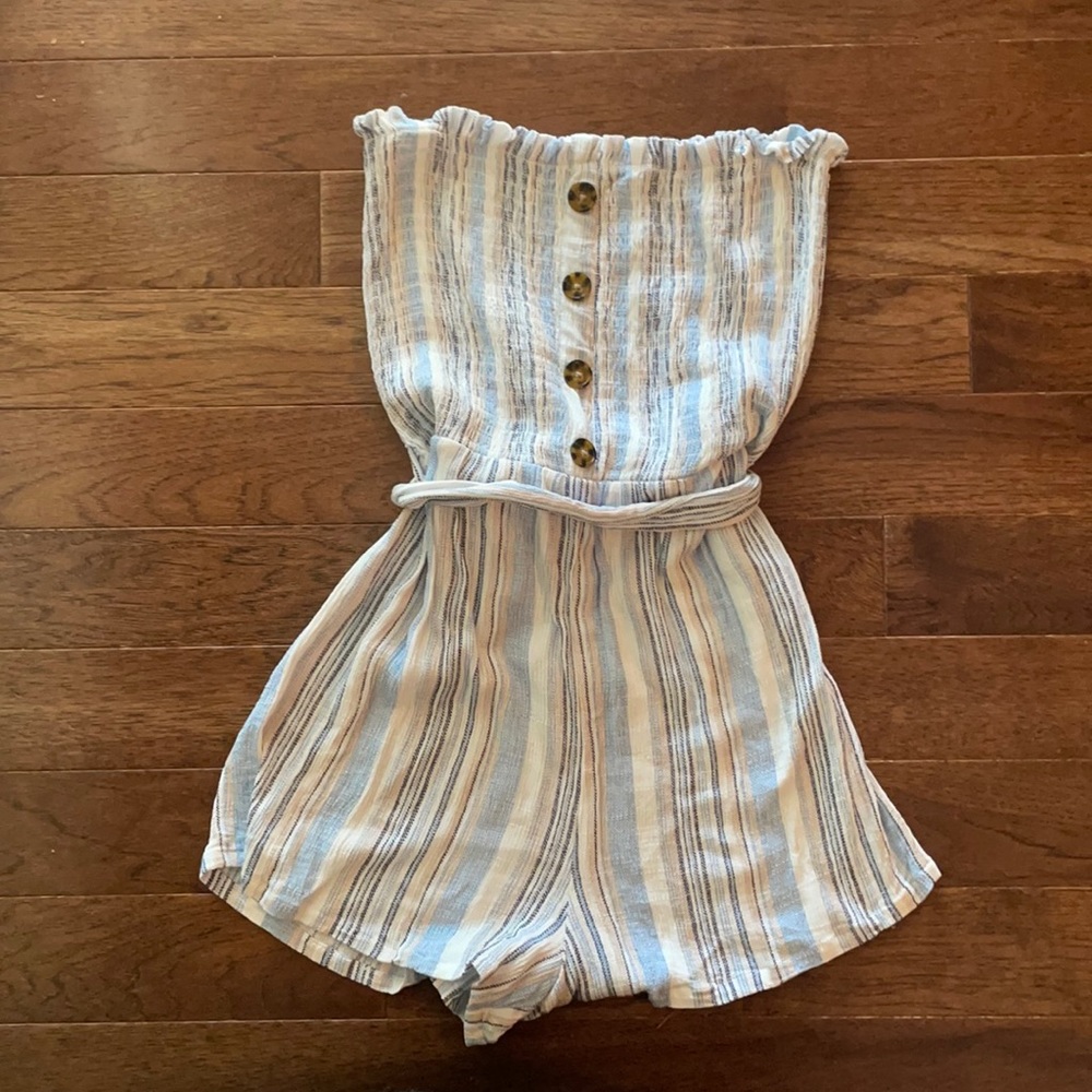Striped strapless romper